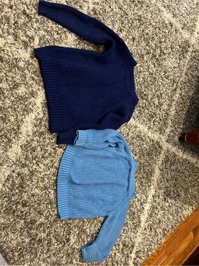 Classic Ribbed Crewneck Sweater - Navy and Light Blue